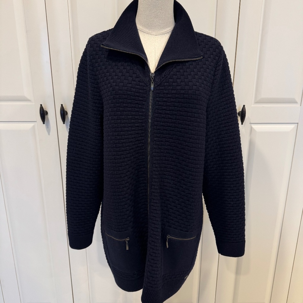 Saint James boiled wool waffle weave full zip cardigan with shawl collar US 12